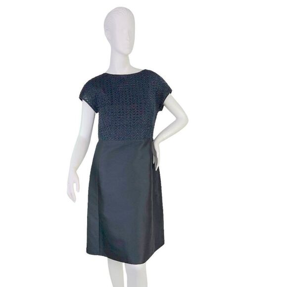 NEW Lafayette New York 148 Short Sleeve Silk Blend Formal Dress in Ink Blue Sz 6 - Picture 4 of 14